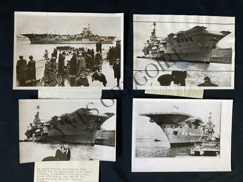 PORTE AVIONS ARK ROYAL 1 ET 2-20 PHOTOGRAPHIES-2 COUPURES DE PRESSE. 