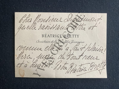 COURRIER CARTE DE VISITE BEATRICE BRETTY A ANDRE DIGNIMONT