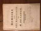 Mémoire sur les Manuscrits de M. du CANGE (Listes des ouvrages sur : Histoire de France - Histoire de la Province de Picardie - Autres). M. Du Cange