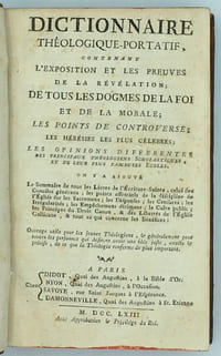 Dictionnaire théologique-portatif contenant l’exposition et les preuves de la révélation de tous les dogmes de la foi et de la morale…