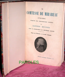 La Comtesse de Mirabeau (1752-1800) d'après des documents inédits.