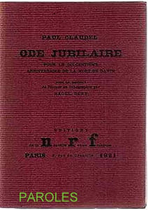 Ode jubilaire pour le six-centième anniversaire de la mort de Dante.