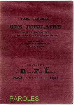 Ode jubilaire pour le six-centième anniversaire de la mort de Dante.. CLAUDEL (Paul)