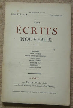 Les Ecrits Nouveaux - Tome VIII - 11. André Suarès André Germain Bernard Fay Colette James Joyce Jean Cocteau Pierre Drieu La Rochelle Henri Hertz ...