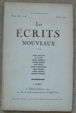 Les Ecrits Nouveaux - tome IX-4. André Suarès André Germain Max Jacob Camille Mallarmé John Rodker René Chalupt Arthur Toupine T.-S. Eliot Pierre ...