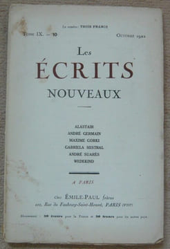 Les Ecrits Nouveaux - tome IX-10. André Suarès André Germain Maxime Gorki Gabriela Mistral Alastair Wedekind