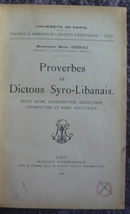 Proverbes et dictons syro-libanais texte arabe transcription traduction commentaire et index analytique
