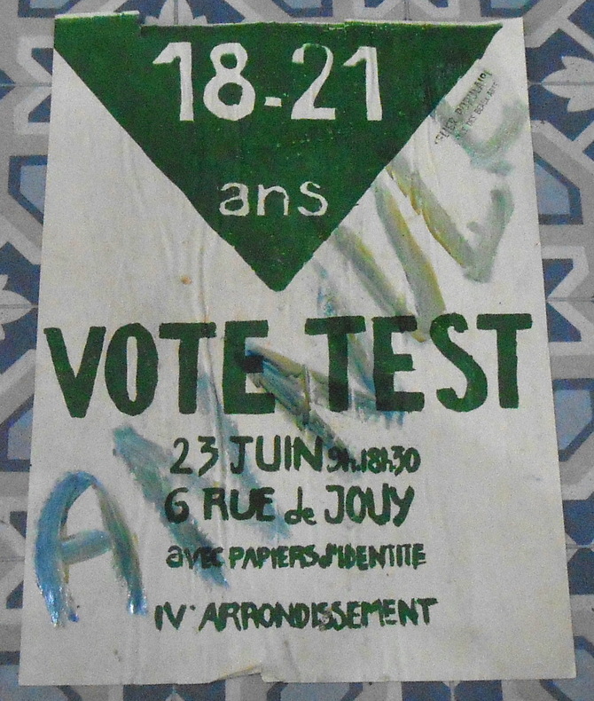 MAI 68 - Affiche 18-21 ans VOTE TEST 23 juin rue de Jouy . 