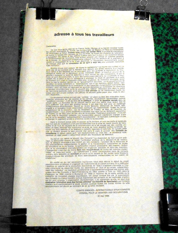  Affiche  adresse &agrave; tous les travailleurs . Guy-Ernest Debord 