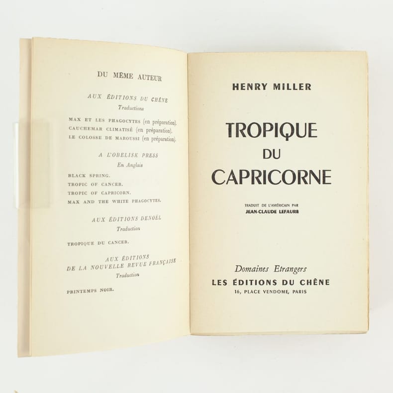 Miller Henry Tropique Du Capricorne Livre Rare Book