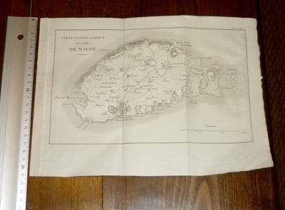 Carte topographique de l'ile de malte (début XIXe siècle).