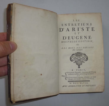 Les entretiens d'Ariste et d'Eugène. Nouvelle édition où les mots des devises sont expliqués. Paris. Desprez - Cavelier. 1748.. BOUHOURS, Dominique