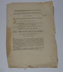 Acte constitutionnel n° 1072, précédé de la Déclaration des Droits de l'Homme et du Citoyen, présenté au peuple françois par la Convention nationale, le 24 juin 1793, l'an deuxième de la République. Viallane Aurillac.