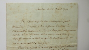 Lettre autographe signée datée du 24 août 1791.. KELLERMANN, François Christophe 