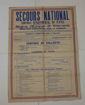 Secours National. Contrôle départemental du textile. Imprimerie Charentaise. Angoulême. 1941.. ÉTAT FRANÇAIS - PRÉFECTURE DE LA CHARENTE - 1941
