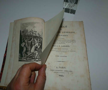 "Abrégé de l'histoire générale des voyages contenant ce qu'il y a de plus remarquable, de plus utile et de mieux avéré dans les pays où les voyageurs ont pénétré ; les moeurs des habitans, la religion, les usages, arts et sciences, commerce, manufactures. Nouvelle édition (---). TOME X. Paris. Chez Ledentu. 1825."