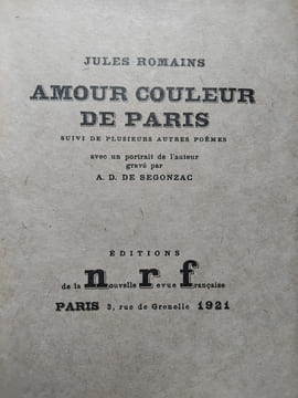Amour couleur de Paris suivi de plusieurs autres poèmes. ROMAINS (Jules)