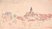 [Dessins] - Ensemble de 11 dessins coloriés main de villes et villages d'Auvergne.. 