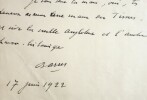 L.A.S. Maurice Barrès (1862-1923) Lettre autographe signée à Sisley Huddleston. Barrès (Maurice)