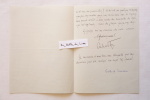 Lot L.A.S. + Carte de visite Gabriel Trarieux (1870-1940) Lettre autographe signée à Jacques Chardonne. Trarieux (Gabriel)