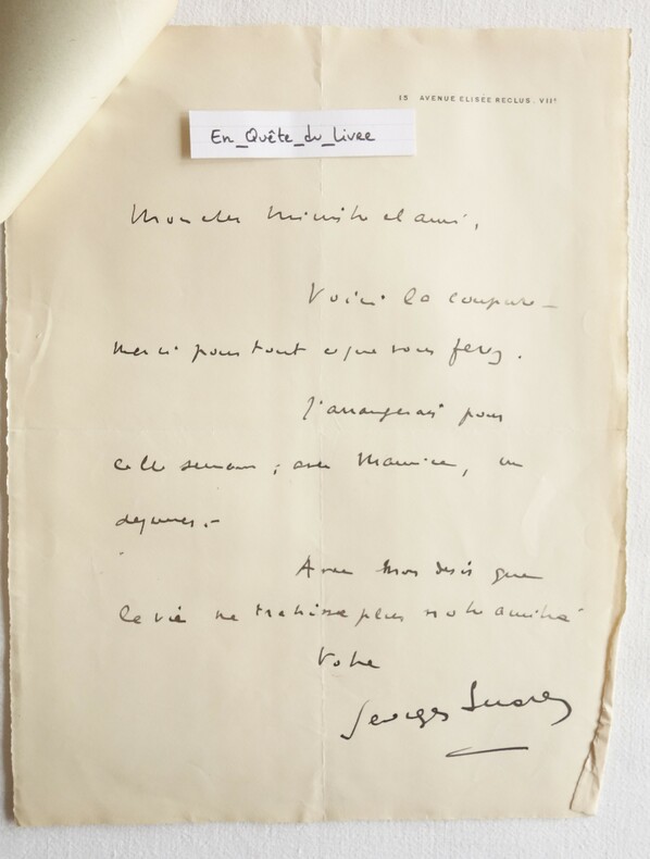 L.A.S. Georges Suarez (1890-1944) Lettre autographe signée à Eugène Frot. Suarez (Georges)