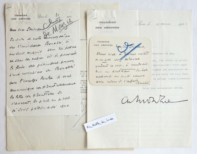 2 L.A.S. + 1 L.S Anatole de Monzie (1876-1947) Lettres autographes signées à André Tardieu. Monzie (Anatole de)