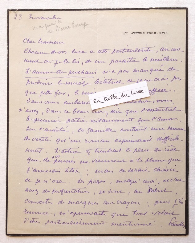 Lot 2 L.A.S. Claude Ferval (1856-1943) Femme de lettres - Lettres autographes signées à Jacques Chardonne. Ferval Claude (Baronne Marguerite Aimery ...
