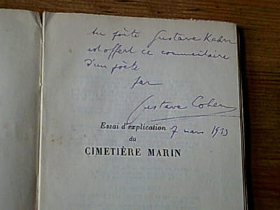 Essai d'explication du cimetière marin précédé d'un avant-propos de Paul Valéry / Avec envoi de l'auteur