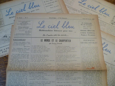 LE CIEL BLEU. "Hebdomadaire littéraire pour tous". Direction : Rose Capel. Comité de rédaction : Paul Colinet, Christian Dotremont, Marcel Mariën.
