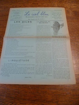 LE CIEL BLEU. "Hebdomadaire littéraire pour tous". Direction : Rose Capel. Comité de rédaction : Paul Colinet, Christian Dotremont, Marcel Mariën. . ...