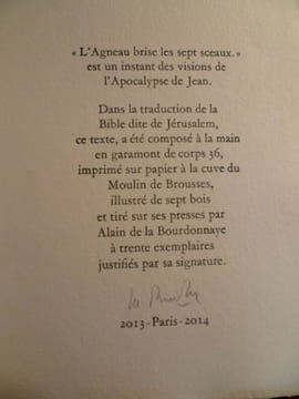 APOCALYPSE DE JEANL'Agneau brise les sept sceaux.. Alain de la BOURDONNAYE JEAN DE PATMOS