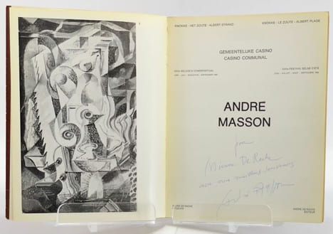 André Masson. Catalogue d'exposition au casino de Knokke avec envoi a.s. et 3 photographies d'oeuvres.. WALDBERG Patrick.