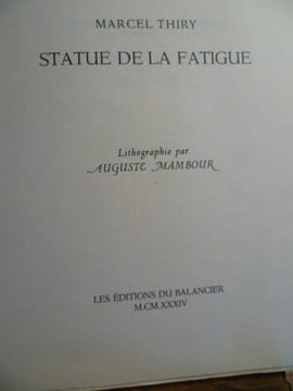 Statue de la fatigue. Lithographie par Auguste Mambour. . THIRY Marcel. 