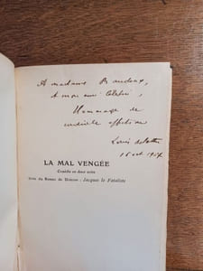 La Mal Vengée. Comédie en deux actes tirée du roman de Diderot Jacques le fataliste. 