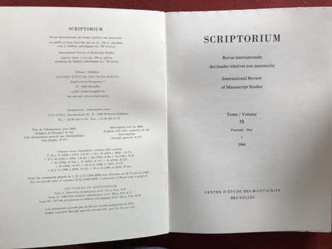 Scriptorium: Revue internationale des études relatives aux manuscrits / International Review of Manuscript Studies, publiée par le Centre d'Etude des ...