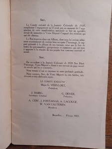 Journée coloniale. juillet 1920. Rapport à S.M. le Roi.