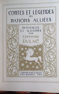 Contes et Légendes des Nations alliées recueillis et illustrés par Edmond Dulac. Contient : Snegorotchka, Conte russe - La Lune ensevelie, Conte anglais - La Biche au Bois, Conte français - Geneviève de Brabant, Légende flamande - Le Prince serpent, Conte italien - L'Oiseau de feu, Conte russe - Bashtchelik, Conte serbe - Le Moine et l'Enfant, Conte anglais - Urashima Taro, Conte Japonais - Ivan et le cheval bai, Conte russe.