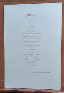 Gravure. Menu pour la Société des Amis des Livres du 4 juin 1912. 