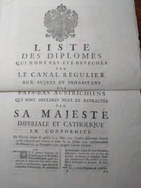 Liste des diplômes qui n'ont pas été depéchés par le canal régulier aux sujets des inhabitans des Pays-Bas autrichiens qui sont déclarés nuls et rétractés par sa Majesté Impériale et Catholique en conformité du Placcart émané et publié le 9 May 1731...