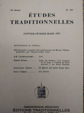 ÉTUDES TRADITIONNELLES. Année 1975 complète. 4 volumes.  Numéros 447, 448, 449, 450. . undefined