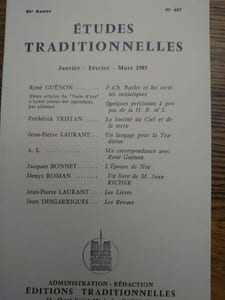 ÉTUDES TRADITIONNELLES. Année 1985 complète. 3 volumes.  Numéros 487, 488, 489-490. 