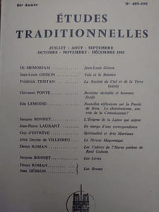ÉTUDES TRADITIONNELLES. Année 1985 complète. 3 volumes.  Numéros 487, 488, 489-490. 