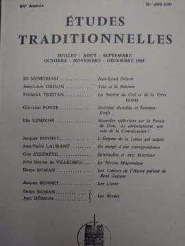 ÉTUDES TRADITIONNELLES. Année 1985 complète. 3 volumes. Numéros 487, 488, 489-490. . undefined