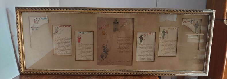 Cinq menus et deux ornements. Aquarelles originales. 1896.