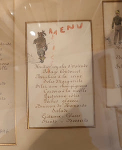 Cinq menus et deux ornements. Aquarelles originales. 1896.