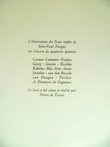 Au temps de Paris. L'illustration du texte inédit de Léon-Paul Fargue est l'oeuvre de quatorze peintres. Jansem, Dunoyer de Segonzac, Goerg, Foujita, Commère, Steinlen, Mac'Avoy, Kikoine, Kischka, Savin, Carzou, Verdier, Van den Bussche, van Dongen (2).