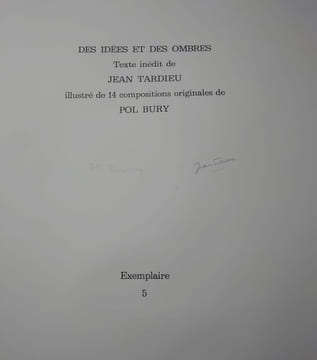 Des idées et des ombres. Un des 7 premiers exemplaires avec un collage original signé de Pol BURY et une suite de 7 gravures supplémentaires, ...