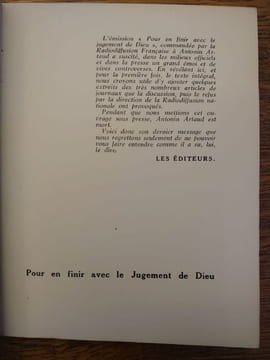 Pour en finir avec le jugement de Dieu émission radiophonique enregistré le 28 novembre 1947. Texte intégral suivi de variantes, extraits de presse et ...