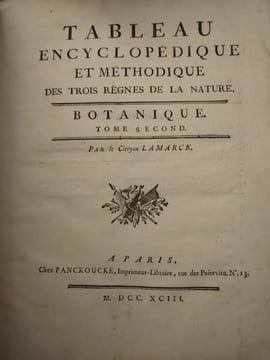 Tableau encyclopédique et méthodique des trois règnes de la nature. 1793. Lamarck. Panckouke. 