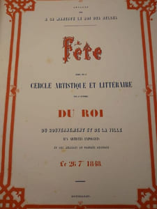 Souvenirs de la Fête donnée le 26 septembre 1848 par le Cercle artistique et littéraire sous le patronage du roi, du gouvernement et de la ville aux artistes exposants et aux membres du congres agricole. Le 26 7bre 1848. Dessinés et lithographiés par MM. Billoin, Fourmois, Huarl, Lauters, Stroobant, Schubert, W. Le Roy. Et publiés sous la direction de M. Balat, Architecte. 